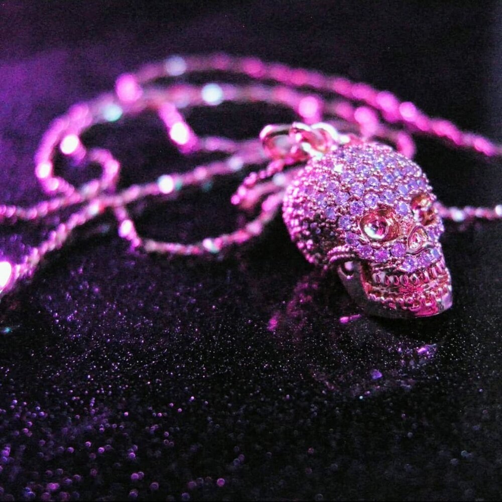 Dainty Micropavé Skull Necklace on Gold Chain - Picture 11 of 12